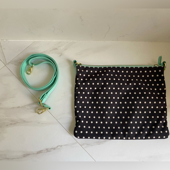 FOSSIL Black With Teal Trim And White Polka Dot Crossbody Bag - Picture 14 of 16
